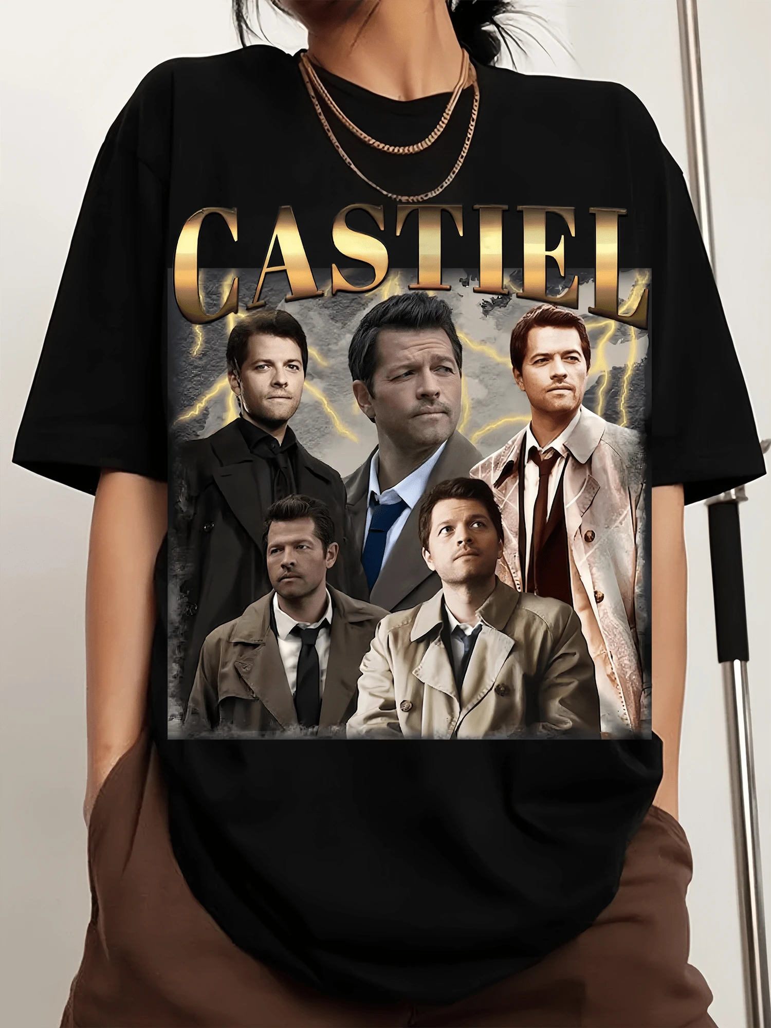 Retro Castiel Crew-Neck Printed Men's Fashion Sports Short-Sleeved T-Shirt - Black - View 1