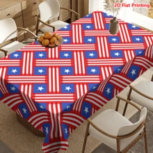 1/2pcs Independence Day Tablecloth, American Flag Style Woven Pattern Tablecloth, Polyester Material, Suitable For Kitchen, Dining Room, Coffee Table, Picnic, Camping, Countryside Decor, Table Protection, Independence Day Decoration, Red White Blue Classic Color, Star Stripe Element Design, Multi-Scene Applicable, Essential Home Decor - Multicolor - View 6