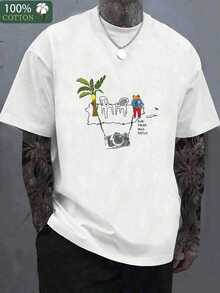 180G, Camiseta de Algodón, Camiseta Estampada con Patrón de Rana y Cámara de Puerto Rico | Nostalgia Retro | Perfecta para Actividades al Aire Libre en Verano 2025 - Blanco - Ver 1
