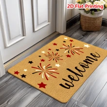 1/2pcs Independence Day Doormat, Soft Absorbent Flannel Non-Slip Washable Multi-Purpose Rug For Entryway, Living Room, Kitchen, Bathroom, Hallway, Holiday Decor With Festive Fireworks & Star Pattern, Celebratory Atmosphere - Multicolor - View 4
