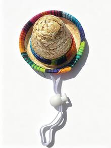 Colorful Woven Sombrero Hat, Adjustable For Small Pets, Mini Hat, Decoration Accessory For Holiday Party, Rainbow Rope Carnival - Multicolor - View 3