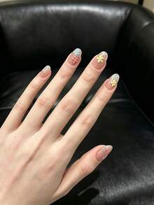 10Pcs Summer Colorful Flower Press On Nails, Short Square Nude Glitter Gradient Fake Nails, Handmade Reusable False Nail Tips For Women - Multicolor - View 4