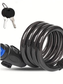 1pc 84cm/33.07in Stainless Steel Anti-Theft Bicycle Lock, Universal Security Lock With 2 Keys, Suitable For Bicycles, Motorcycles And Bicycle Accessories - Car Lock - View 4