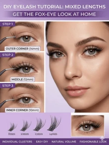 ELAE Premium Individual Lash Clusters, DIY Eyelash Extensions At Home, Natural Wispy Criss-Cross Faux Mink Fake Lashes, Manga Lashes Look, D Curl 8-14mm Mixed Length, Lightweight Soft Thin Band, Reusable Salon Quality - Natural-8-14mm - 查看 5