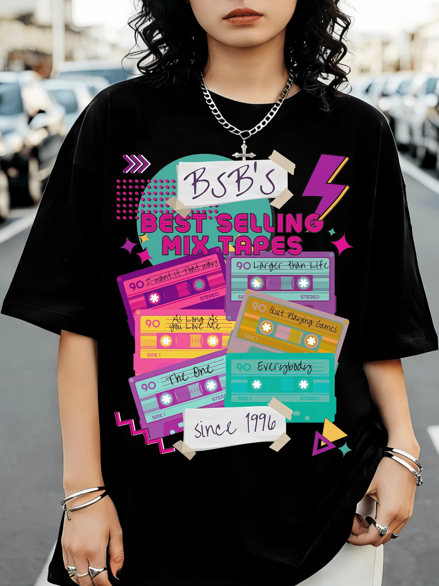 B-BackstreetSSS BBoysS 90s Retro Concert T-Shirt For Boys, Las Vegas Travel T-Shirt For Girls - 黑色 - 查看 1