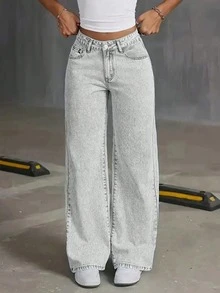 Quần jeans nữ dáng suông, rộng rãi, đa năng, có túi. - Màu Xám nhạt - Xem 2