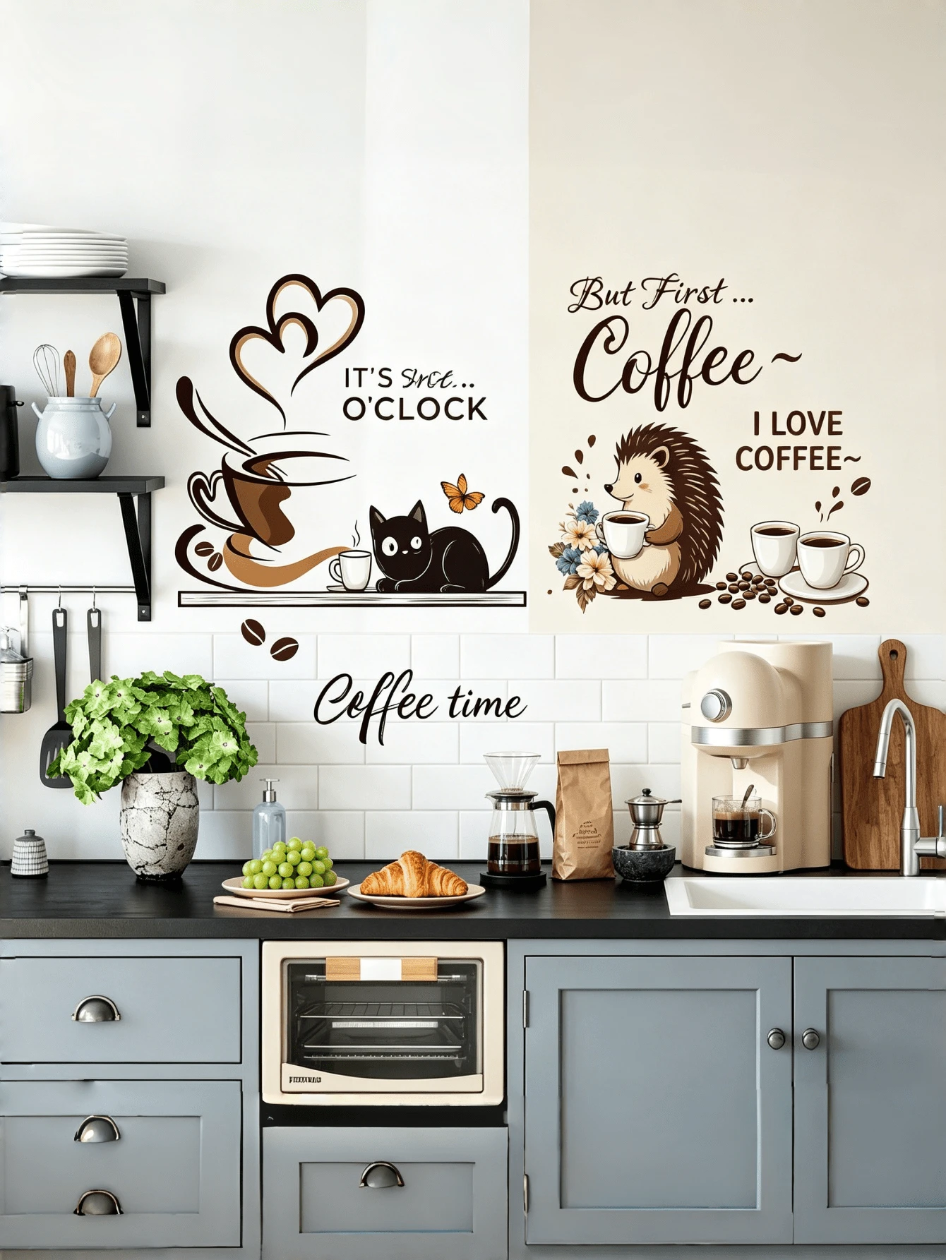 4pcs Coffee Theme Wall Decal Set, Waterproof Self-Adhesive Removable PVC Wall Stickers, Kitchen Coffee Shop Style Background Decor Stickers, Suitable For Kitchen, Dining Room, Cafe, Coffee Corner, Office, Next To Coffee Machine, Bar, Coffee Area. - Wall Stickers - View 1