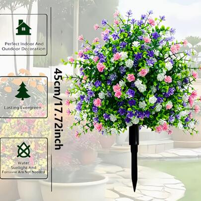 1/2 Set Of 45cm Simulated Flower Trees, Mixed With Purple And Pink+White Camellia UV Resistant Plastic Material And Ground Cones - Real Stone Texture, No Maintenance Required, Suitable For Gardens, Terraces, Seasonal Decoration, Spring And Summer Holiday Parties And Events, Garden Decoration, Terrace Appreciation, Elegant Decoration, Suitable For Room Decoration