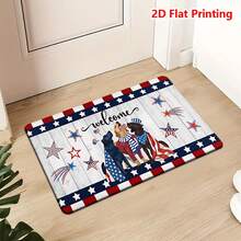 1/2pcs Independence Day Doormat, American Independence Day Themed Doormat, Soft Flannel Absorbent Non-Slip Washable Multipurpose Carpet For Entryway, Living Room, Kitchen, Bathroom, Foyer, Holiday Decor, Patriotic Design With 3 Dogs And Stars And Stripes - Multicolor - View 7