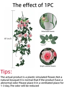 Nejlue Artificial Flowers/Plants1111 Home & Living 半株香槟色人造玫瑰藤蔓，春季玫瑰装饰，悬挂式仿真花，适用于家居、房间、墙壁、婚礼拱门、卧室、桌面、生日派对、花园、室内外装饰，适合春夏季节。 - 香檳色 - 查看 5