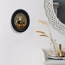 1 pieza Marco de fotos ovalado de madera vintage (10,5 x 13,3 cm), incluye vidrio, fotos intercambiables, diseño con gancho para colgar, adecuado para decoración de pared del hogar, perfecto para decoración navideña - con marco - 1 - Ver 6