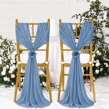 16pcs/32pcs Romantic Pearl Chiffon Chair Bows, Long Satin Ribbons For Wedding Banquet Church Outdoor Decoration (20*275cm) - Dusty Blue - View 3