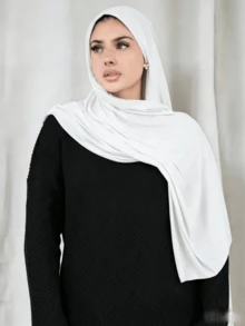 1 pieza Pañuelo de cabeza de mujer de unicolor de modal suave con ribete de volantes, adecuado para ropa de estilo árabe y uso diario - Blanco - Ver 4
