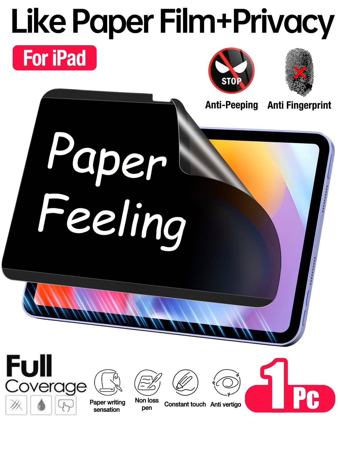 1 Pack Matte Privacy Screen Protector For A16 11th Gen 11-Inch / 10th Gen 10.9-Inch, Paper-Like Matte PET Film, Handwriting Like Real Paper, Anti-Glare, High Sensitivity - Black - View 1