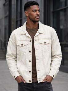 Men's Denim Jacket, Streetwear Style. - Crema - Ver 4