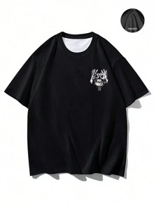 Áo thun nam dáng rộng phong cách đường phố, chất liệu polyester nhẹ, họa tiết Gothic kinh dị Punk, kiểu dáng cá tính, tay ngắn. - màu đen - Xem 7