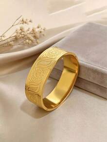 1 đôi bông tai bằng thép không gỉ mạ vàng 18K, thiết kế chạm khắc/rỗng, bền chắc, thích hợp đeo hàng ngày, dự tiệc hoặc đi nghỉ mát. - vàng 5 - Xem 2