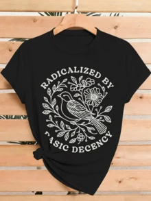 Bird Surrounded By Branches And Flowers Symbolizing The Harmony Between Nature And Inner Purity With A Powerful Message Of Respect And Social Awareness. Comfortable, Casual, Modern Women's T-Shirt For Everyday Wear. - Black - View 8