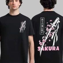 Cherry Blossom Moon T Shirt Japanese Graphic Tee Black 100% Pure Cotton Oversized Drop Shoulder Short Sleeve Summer Casual Streetwear Unisex Men - 黑色4 - 查看 10