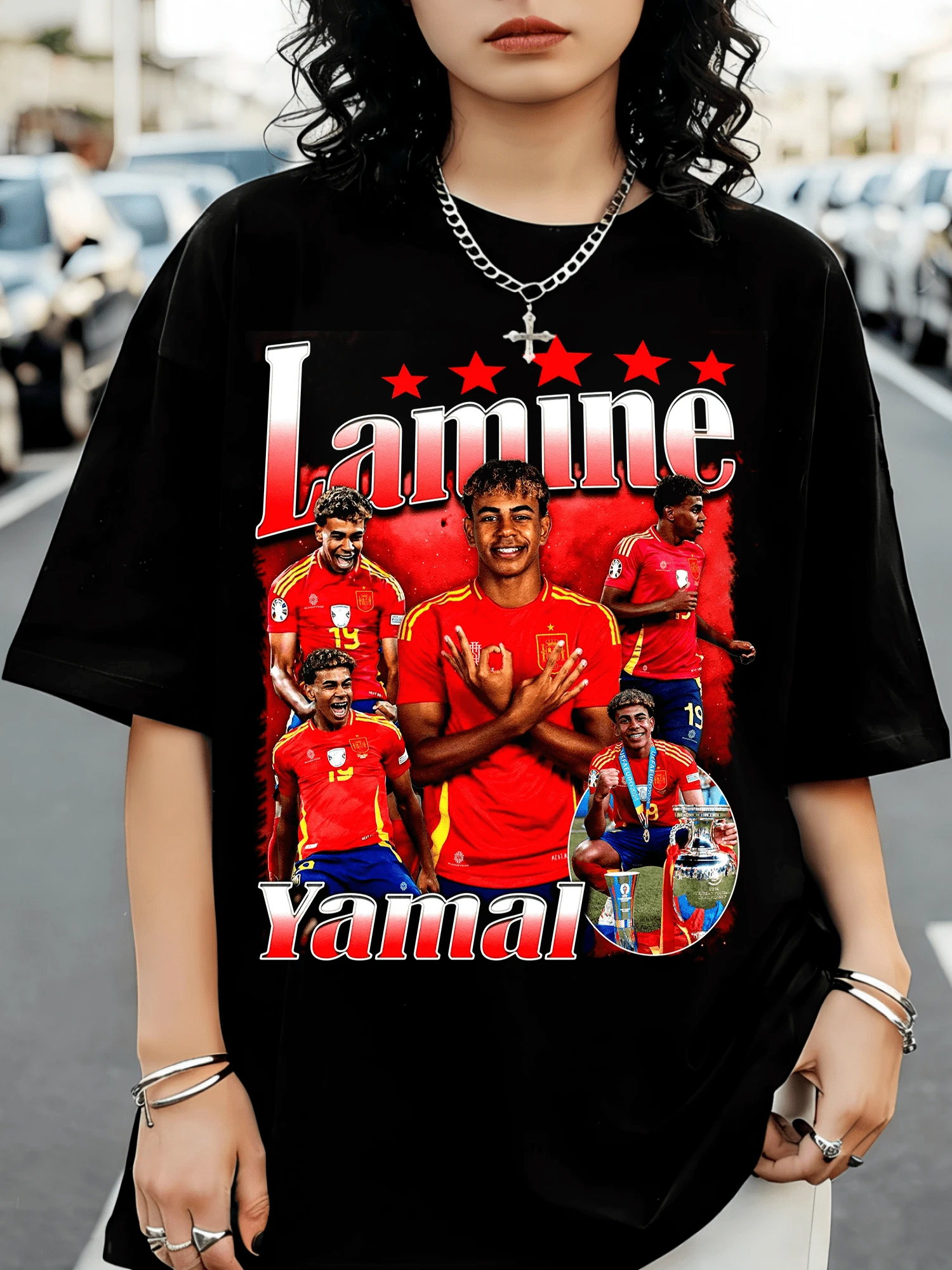 L-Lamines och Y-YamalS vintage-t-shirt med old-school 90-tals rap-design - Svart - Visa 1