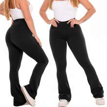 Women's Flare Ballerina Pants Plush Flannel High Waist Thermal Lined Plush - 黑色 - 查看 5