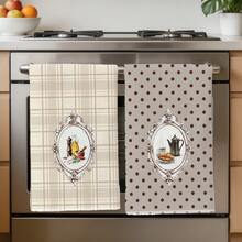 2pcs Vintage Kitchen Utensils, Bread & Coffee Afternoon Tea Pattern Kitchen Towels, Soft Polyester Material Dish Cloths, Suitable For Kitchen Decor, Cleaning, Holiday Party Decoration, Kitchen & Bathroom Essentials, Home Decor, Housewarming Gift - Multicolor - View 6