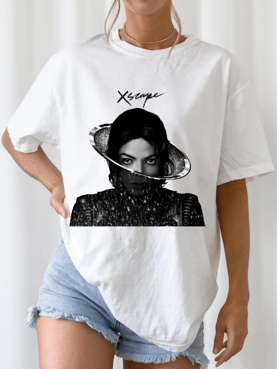 M-Michaelss J-Jacksons Xscape Era Art Print T-Shirt, Retro Pop Casual Top - White - View 1