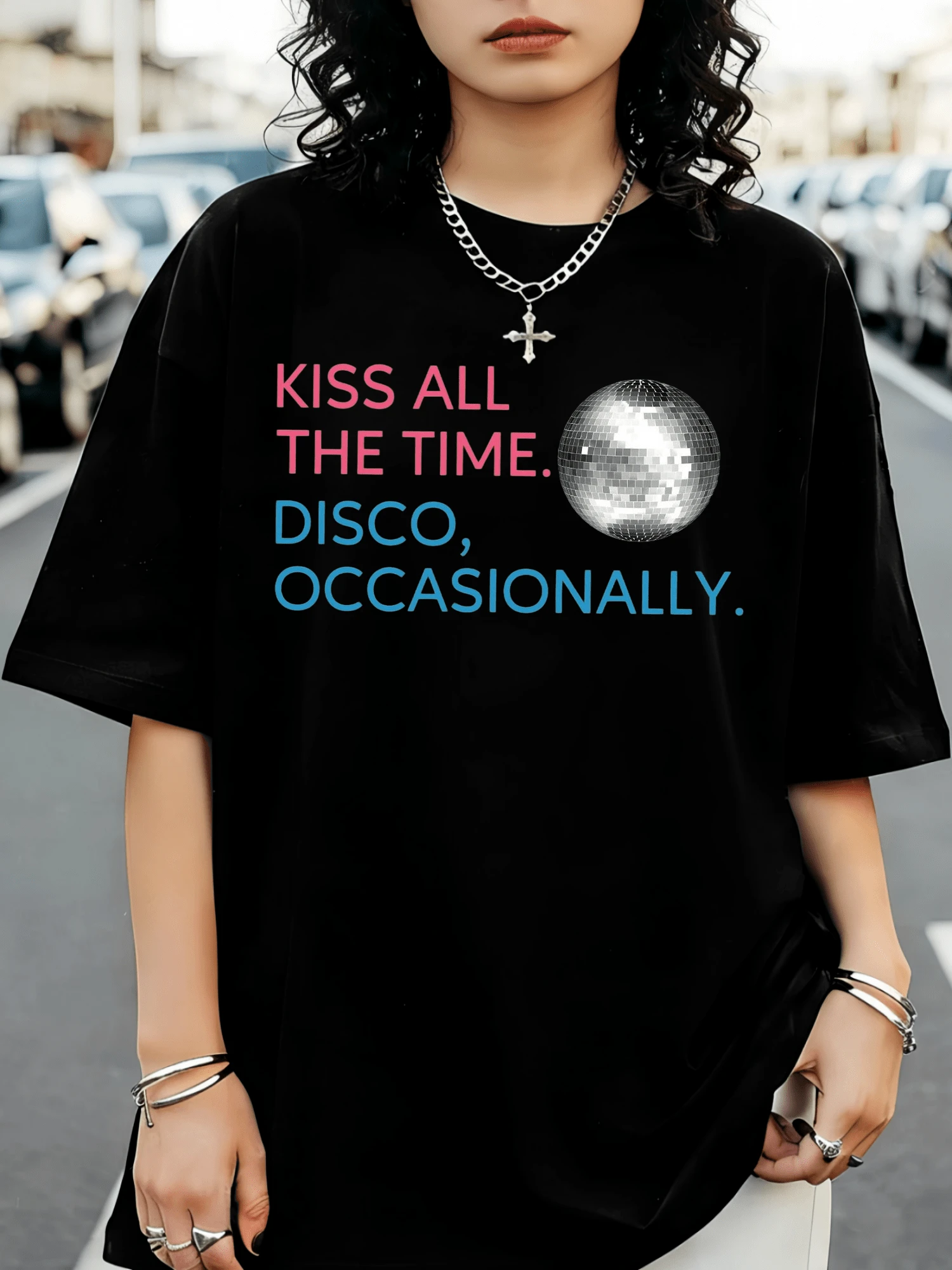 H-HarryS S-StylesS Disco Concert T-Shirt, Kiss All The Time 2 Tee - Black - View 1