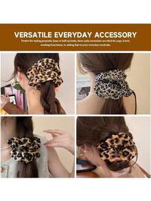 2pcs Elegant Retro Polka Dot & Leopard Print Fabric Scrunchies, Soft Elastic Hair Ties Suitable For Daily & Home Wear. Fashionable Ponytail Accessories With Classic Vintage Charm, Ideal For Wedding, Home Decor, Beauty Storage - Multicolor - View 4