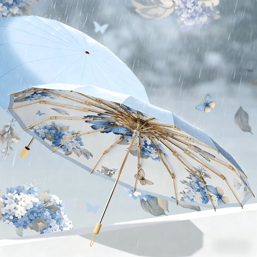 Chinese Style Poetry & Painting Scroll Manual Windproof Solid Wood Handle 2-In-1 Folding Umbrella For Women, UV Protection Sunshade & Rain Umbrella, Anti-UV Sunscreen, Reinforced Sturdy Ribs, High-Density Waterproof Fabric, Heat Insulation, Vintage Elegant Aesthetic, Durable Portable Compact Design, Comfortable Non-Slip Grip, Suitable For Daily Commute, Office Work, Campus Life, Outdoor Travel, Shopping, Dating, Photography, Cultural Events, Festival, Holiday Outings, Fashion Matching - 1 - Xem 1