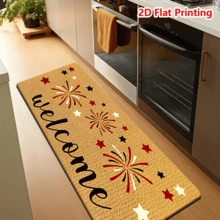 1/2pcs Independence Day Doormat, Soft Absorbent Flannel Non-Slip Washable Multi-Purpose Rug For Entryway, Living Room, Kitchen, Bathroom, Hallway, Holiday Decor With Festive Fireworks & Star Pattern, Celebratory Atmosphere - Multicolor - View 6