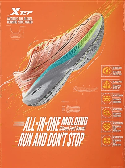  XTEP One-Piece Generation | Men's Running Shoes New Shock-Absorbing Running Shoes Competition Sports Shoes, Fluorescent Soft Orange