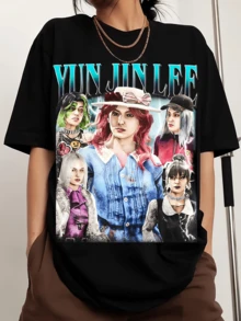 Yun-Jin Men's Sports T-Shirt With Crew Neck And Print, Short Sleeves - Black - View 1