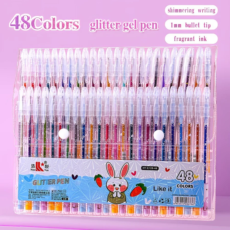 48pcs Metallic Glitter Pens, Liquid Quicksand Sparkling Pens, Neon Highlighter Pens, Suitable For Painting, Doodle, Watercolor, DIY Album, Greeting Cards, Crafts, Birthday, Christmas, Valentine's Day, New Year Gifts, Easter Gifts [12pcs Pens + 36pcs Refills] - 48pcs - View 1