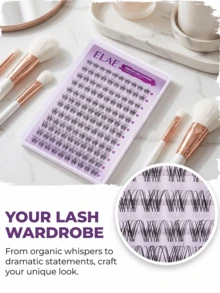 ELAE Premium Individual Lash Clusters, DIY Eyelash Extensions At Home, Natural Wispy Criss-Cross Faux Mink Fake Lashes, Manga Lashes Look, D Curl 8-14mm Mixed Length, Lightweight Soft Thin Band, Reusable Salon Quality - Natural-8-14mm - 查看 6