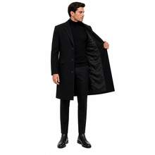 Elegant Long Men's Overcoat With Button Details, In A Composite Fabric, Ideal For A Sophisticated Winter Look. - màu đen - Xem 2