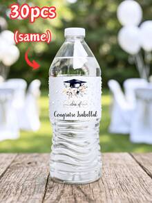 1/10/20/30个装，2026届毕业定制水瓶标签，个性化姓名贴纸，毕业派对礼品、毕业典礼装饰用不干胶标签，优雅花卉毕业帽设计，毕业派对用品 - 彩色 - 查看 13