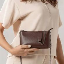 USEVITTAL Vittal Annelise Women's Clutch Bag In Genuine Leather, Black And Caramel, With Chain Strap. - 咖啡棕 - 查看 2