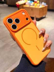 Luxury Skin Feel Matte Magnetic Lens Protective Shockproof Phone Case Compatible With IPhone 17 Pro Max 17 Pro 13 14 15 16 Pro Max 14 15 16 17 Heat Dissipation Bumper Back Cases Cover - Orange - View 3