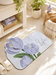 1pc Purple Flower Absorbent Mat, Bathroom Mat, Bathroom Carpet, Door Mat, Small Rug, Carpet, Mat, Home Decor, Area Small Rug, Outdoor Mat, Home Decor, Area Rug, Bedroom Rug, Washable Carpet - Multicolor - View 2