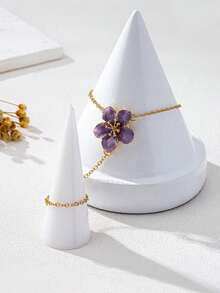 1 pieza Elegante brazalete de flor plisada de metal, adecuado para fiestas y diversas ocasiones - Morado - Ver 4