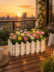 Maceta rectangular de plástico blanco, apta para jardín interior/exterior, patio, alféizar de ventana, mesa - Macetas para vallas - Ver 3