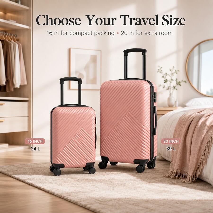 16"/20" Compact Short-Trip Luggage, 360° Smooth Rotating Wheel System, Suitable For Business Commute And Weekend Getaway - Pink - View 1