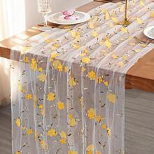 67*200cm Vintage Colorful Embroidered Lace Table Runner, Sheer Mesh Tablecloth, Suitable For Wedding Banquet, Unique Party Table Decor Center Piece, Great For Wedding Decoration, Birthday Party Decor, Home Decor - Coffee Brown - View 19