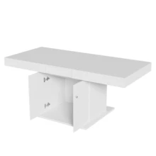 Extendable Dining Table, 140/180 X 80 X 76 Cm, Dining Table With Storage, Rectangular Dining Table, Coffee/Leisure Table, Space-Saving Multifunctional Dining Table, Automatic Telescopic Table, White - White - View 6