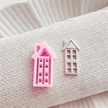 Bộ 1/4 khuôn cắt đất sét polymer hình ngôi nhà làng quê, khuôn dập nổi phong cách Boho để làm khuyên tai, dụng cụ làm đồ thủ công bằng đất sét sản xuất tại Canada. - Hồng - Xem 4