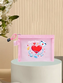 Bolsa de cosméticos de malla de nailon con tema de enfermera, bolsa de cosméticos portátil de uso múltiple, bolsa de maquillaje, bolsa de artículos de tocador, bolsa de viaje, bolsa esencial para dormitorio, el mejor regalo para el personal médico, regalo para mujeres con gráfico de estetoscopio, corazón, jeringa, termómetro, kit de primeros auxilios - Multicolor - Ver 5