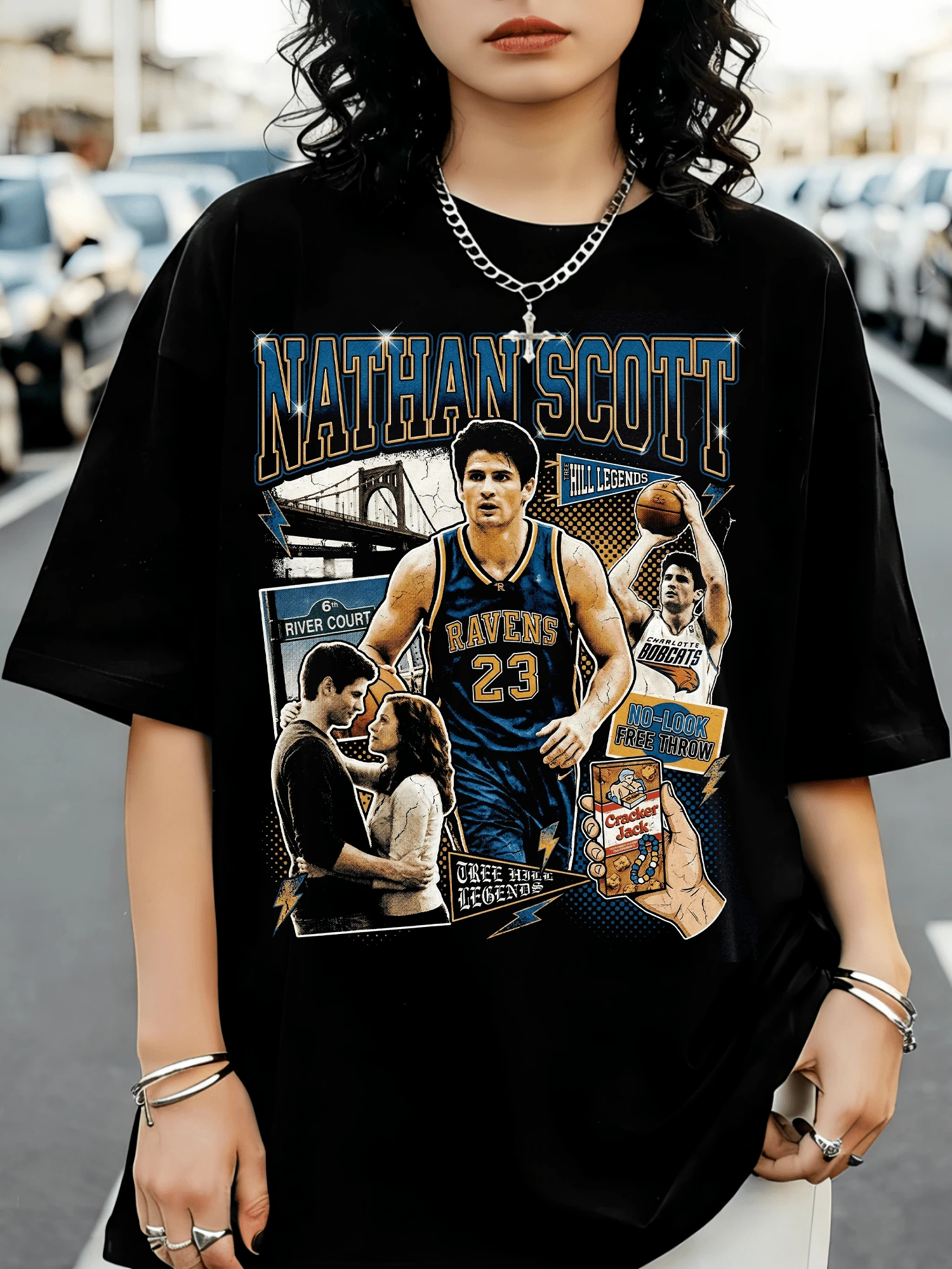 Nathan Scott T-shirt, One Tree Hill-tröja, Tree Hill Ravens-fankläder, James Lafferty OTH-fan-T-shirt - Svart - Visa 1