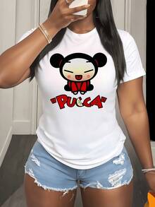 Smiling Cartoon Figure With A Cheerful Expression Conveying Youthful Energy And Tenderness, Highlighting Vibrant Colors And A Fun Style Ideal For A Modern Casual Look. Comfortable And Versatile T-Shirt Suitable For Everyday Wear And Informal Outings - 白色 - 查看 8