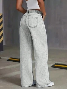 Quần jeans nữ dáng suông, rộng rãi, đa năng, có túi. - Màu Xám nhạt - Xem 3